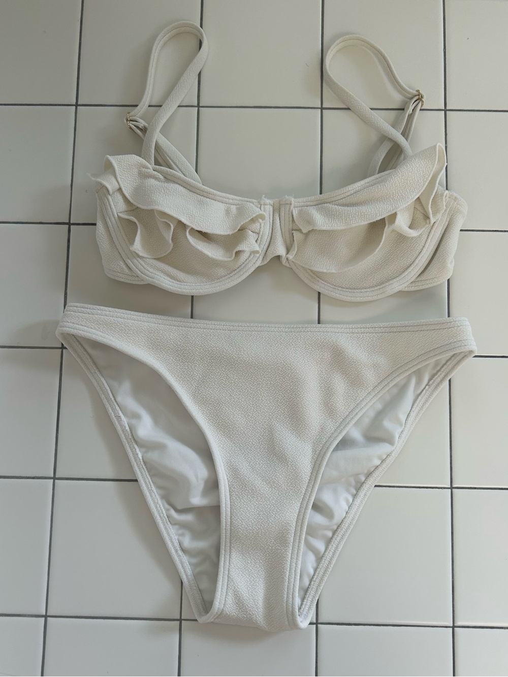 Peony | Ruffle Balconette Bikini Top & Bottoms | Ivory